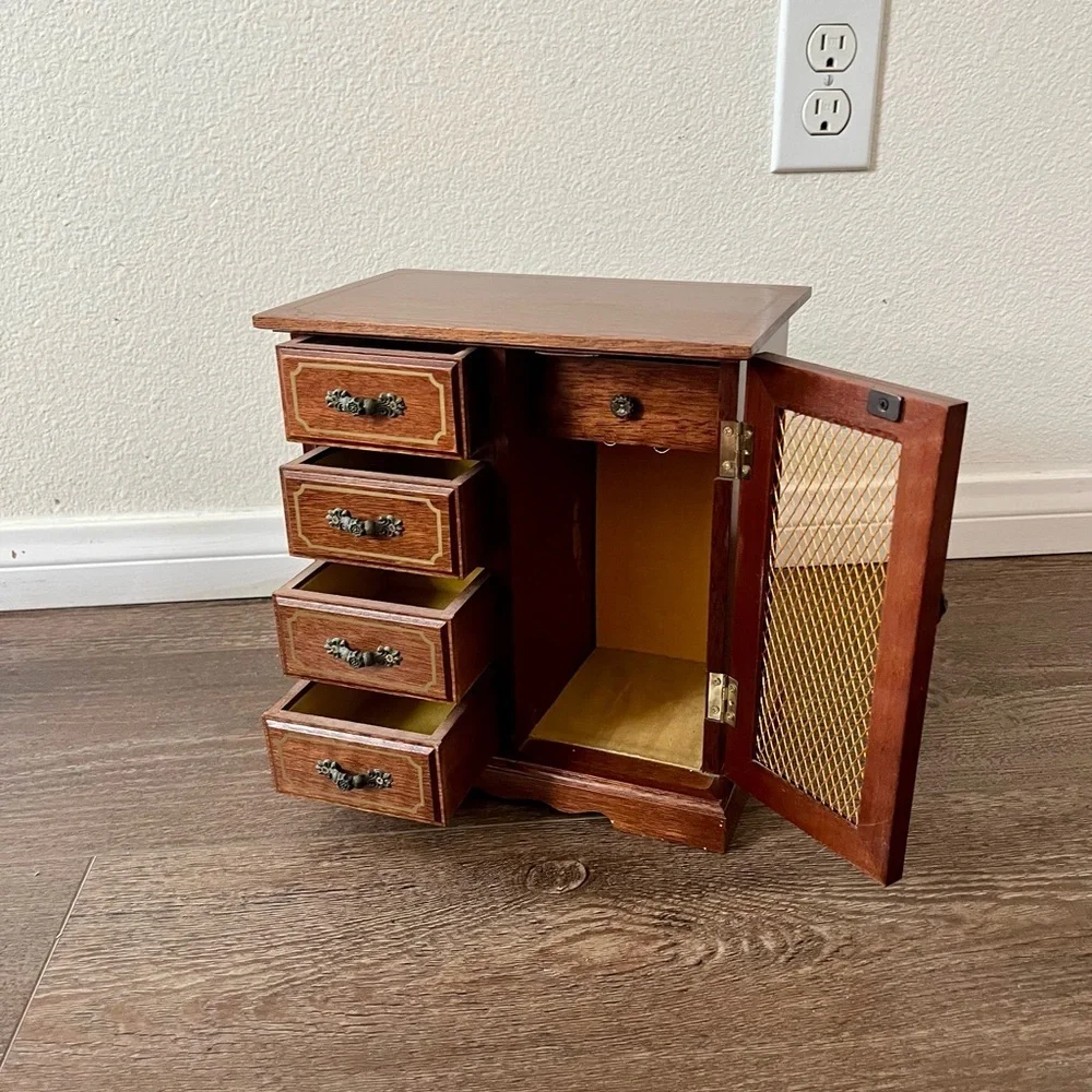 Wooden Jewelry Box with Side Cabinet and Four Drawers 6/9/10 Inches